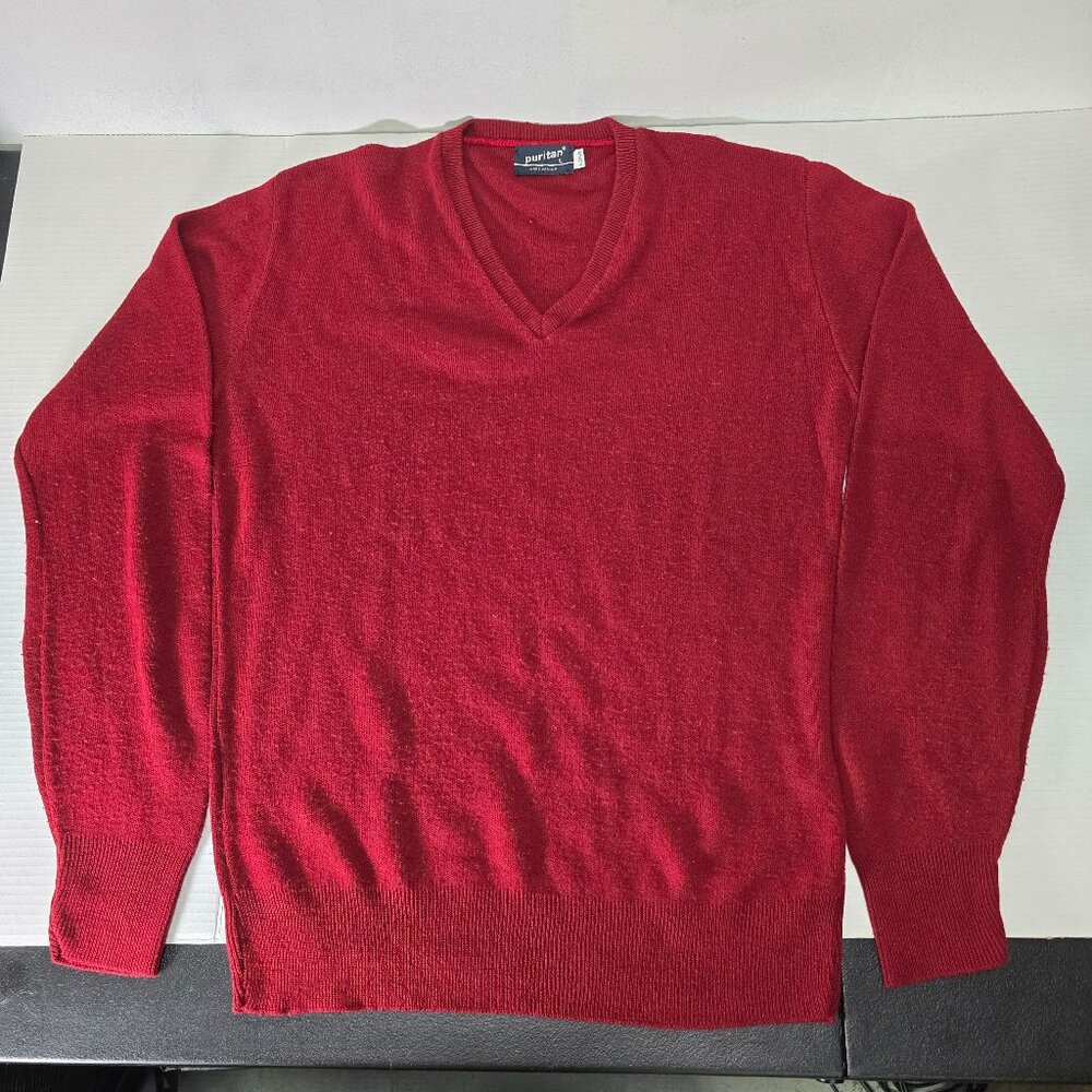 Vintage Puritan Sweater Mens XL Red Lambswool V Neck Made In USA